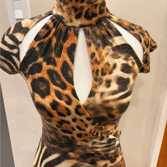 Cache Brown and Black Bodycon Dress Mock Neck - Picture 1 of 13